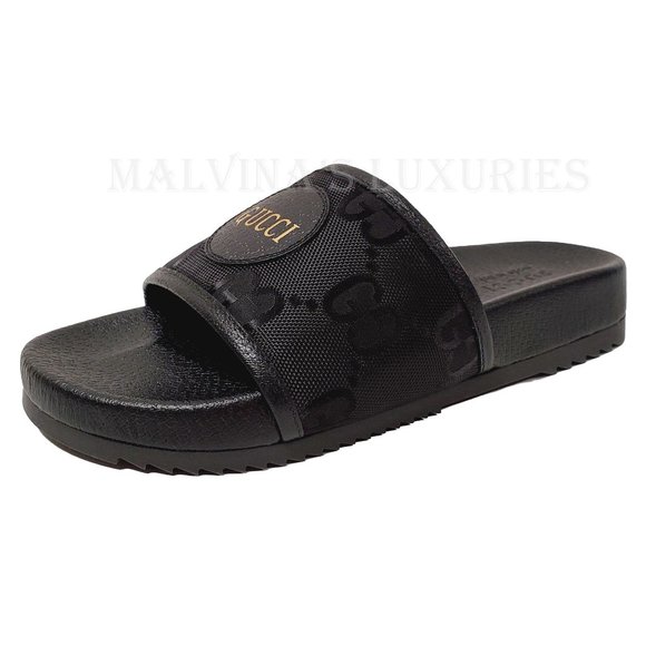 GUCCI SHOES MENS SLIDES OFF THE GRID BLACK LEATHER AND NYLON GG LOGO - Picture 8 of 16